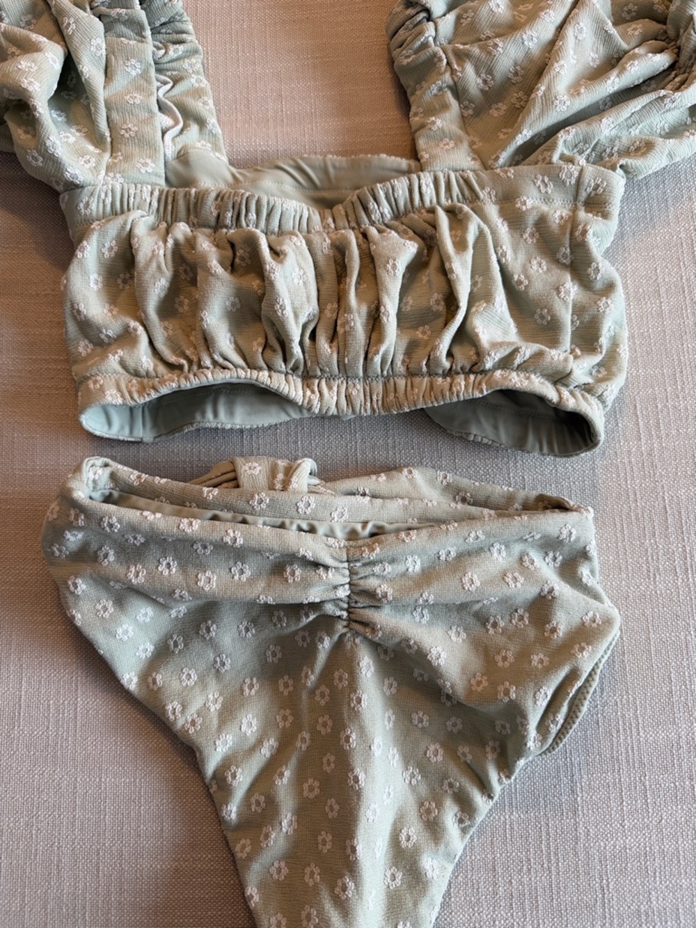 Monday Swimwear Sage Green Floral Puff Sleeve Bikini Set - Picture 3 of 3